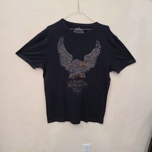 Retro Black With Rhinestones Boy's Short Sleeve Top Size M